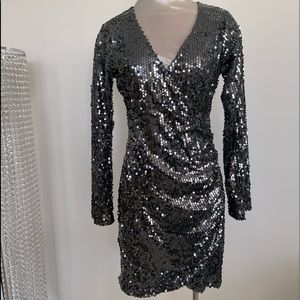 Hale Bob Glittering Black Sequin Mini Dress